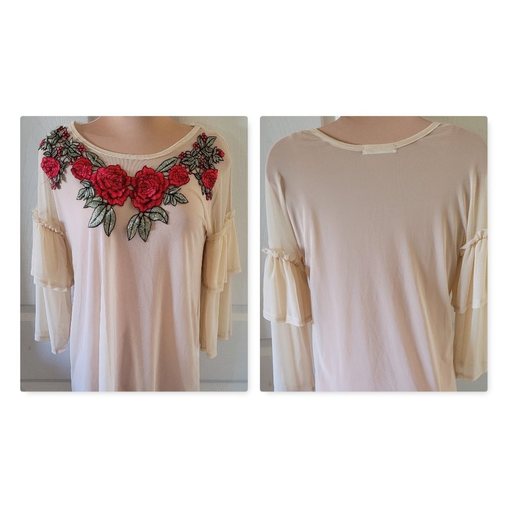 Potter's Pot sheer applique top